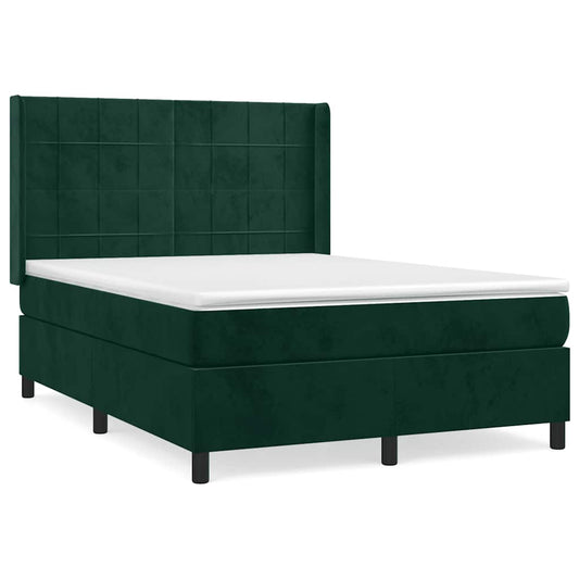 vidaXL Κρεβάτι Boxspring με Στρώμα Σκούρο Πράσινο 140x190εκ. Βελούδινο
