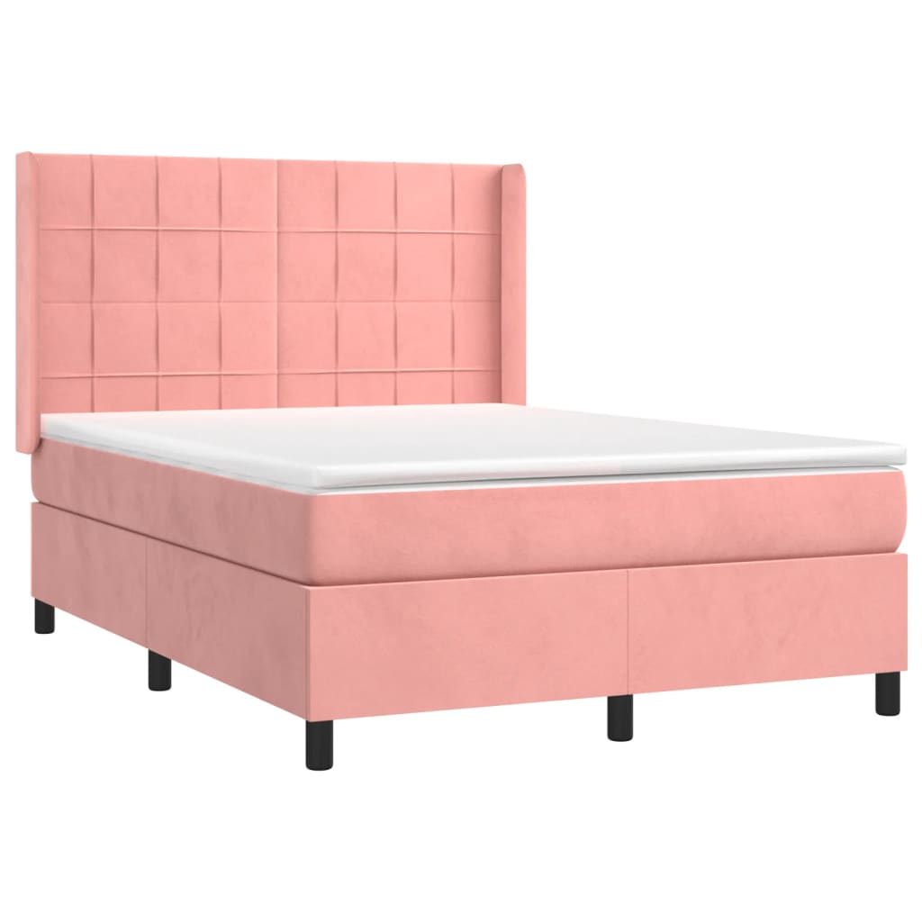 vidaXL Κρεβάτι Boxspring με Στρώμα Ροζ 140x190 εκ. Βελούδινο