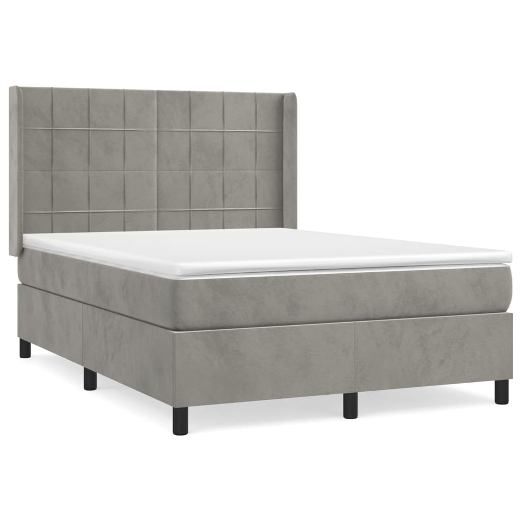vidaXL Κρεβάτι Boxspring με Στρώμα Ανοιχτό Γκρι 140x200 εκ. Βελούδινο
