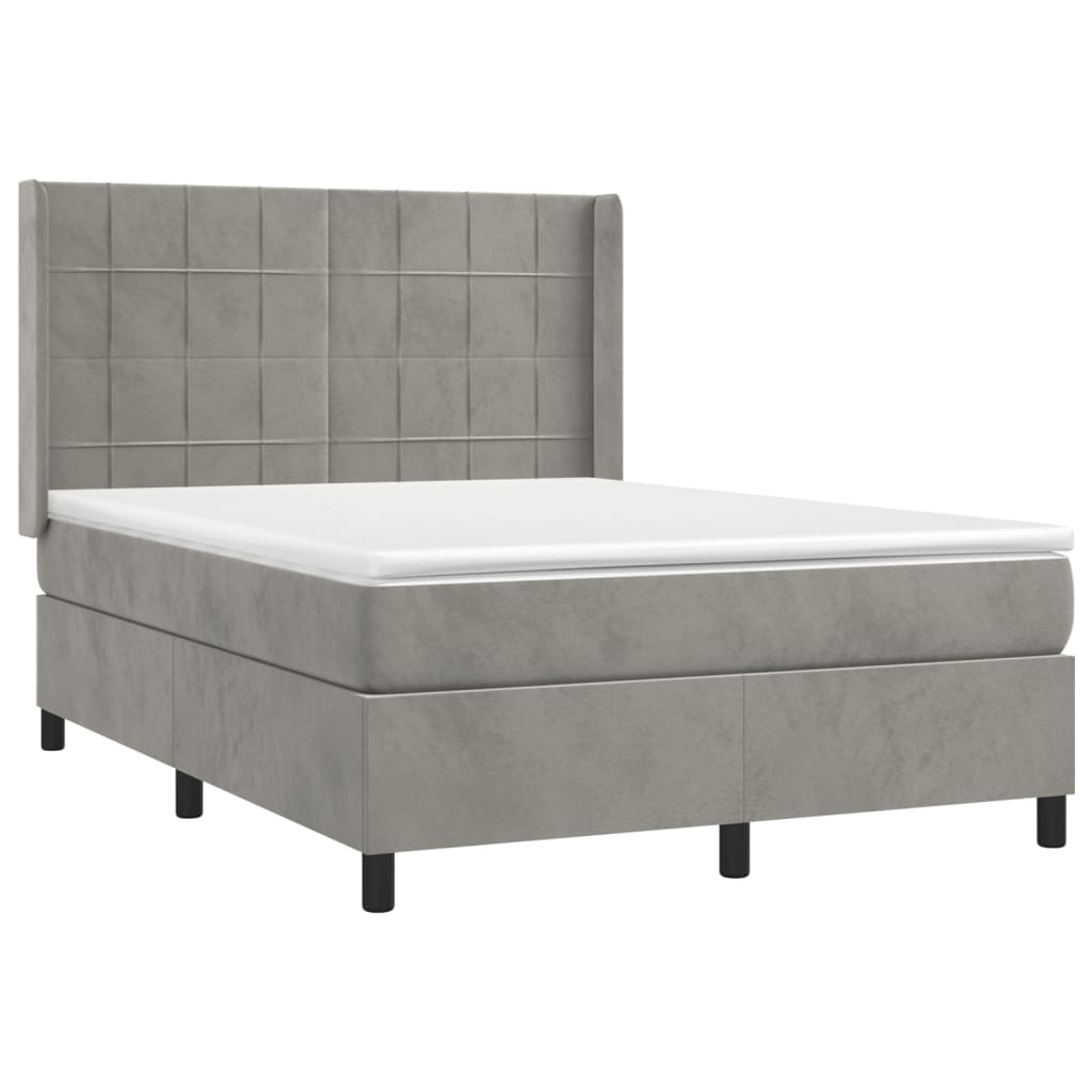 vidaXL Κρεβάτι Boxspring με Στρώμα Ανοιχτό Γκρι 140x200 εκ. Βελούδινο