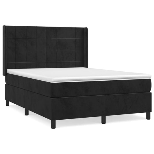 vidaXL Κρεβάτι Boxspring με Στρώμα Μαύρο 140x200 εκ. Βελούδινο