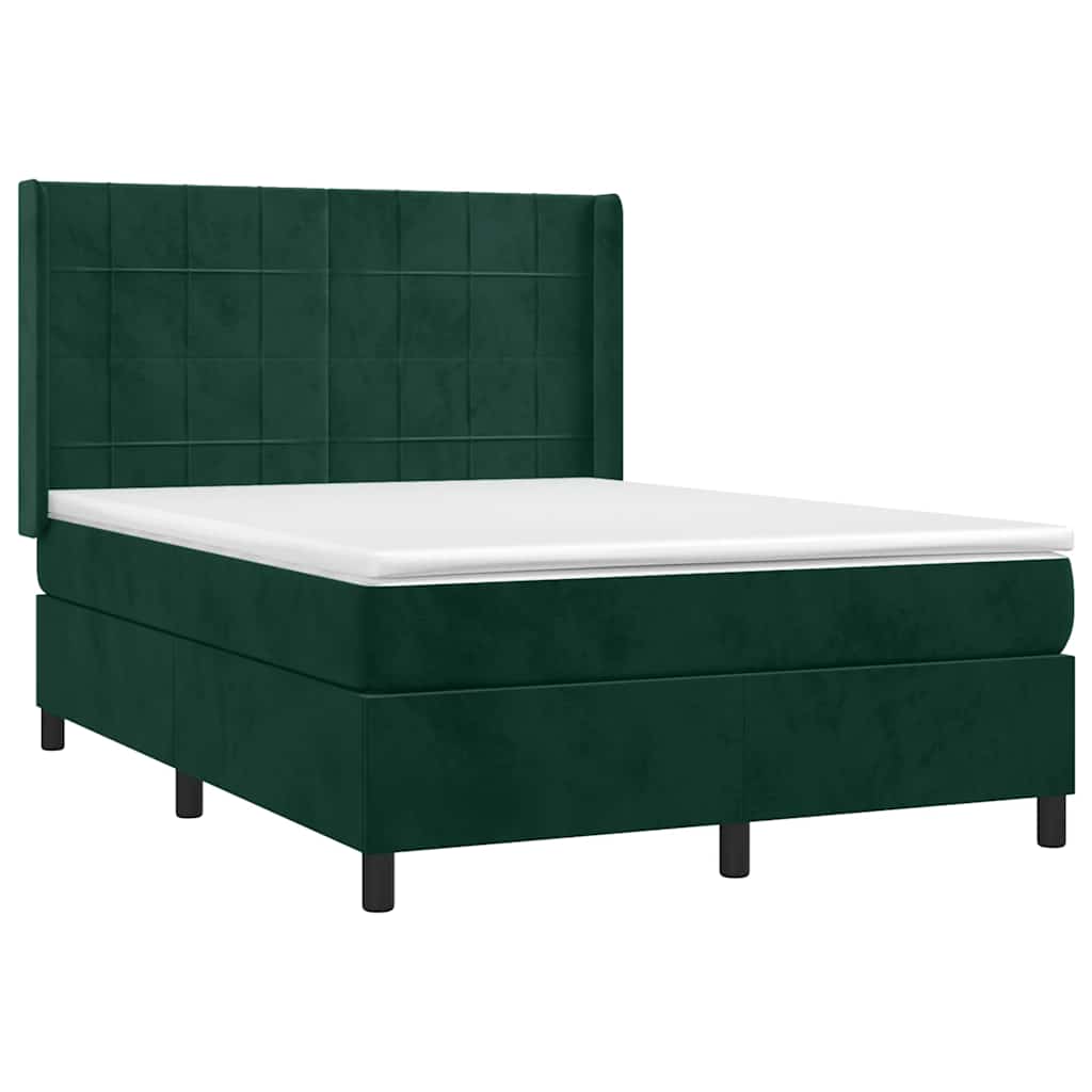 vidaXL Κρεβάτι Boxspring με Στρώμα Σκούρο Πράσινο 140x200εκ. Βελούδινο