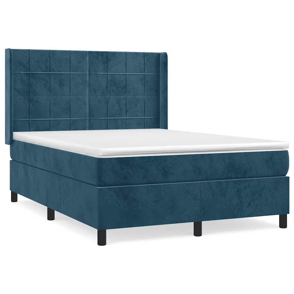 vidaXL Κρεβάτι Boxspring με Στρώμα Σκούρο Μπλε 140x200 εκ. Βελούδινο