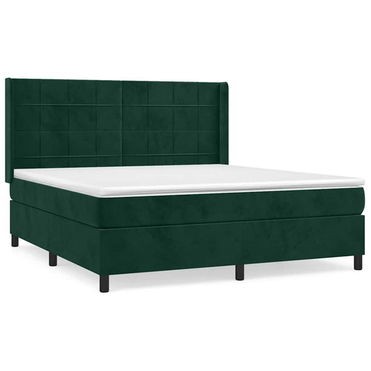 vidaXL Κρεβάτι Boxspring με Στρώμα Σκούρο Πράσινο 160x200εκ. Βελούδινο