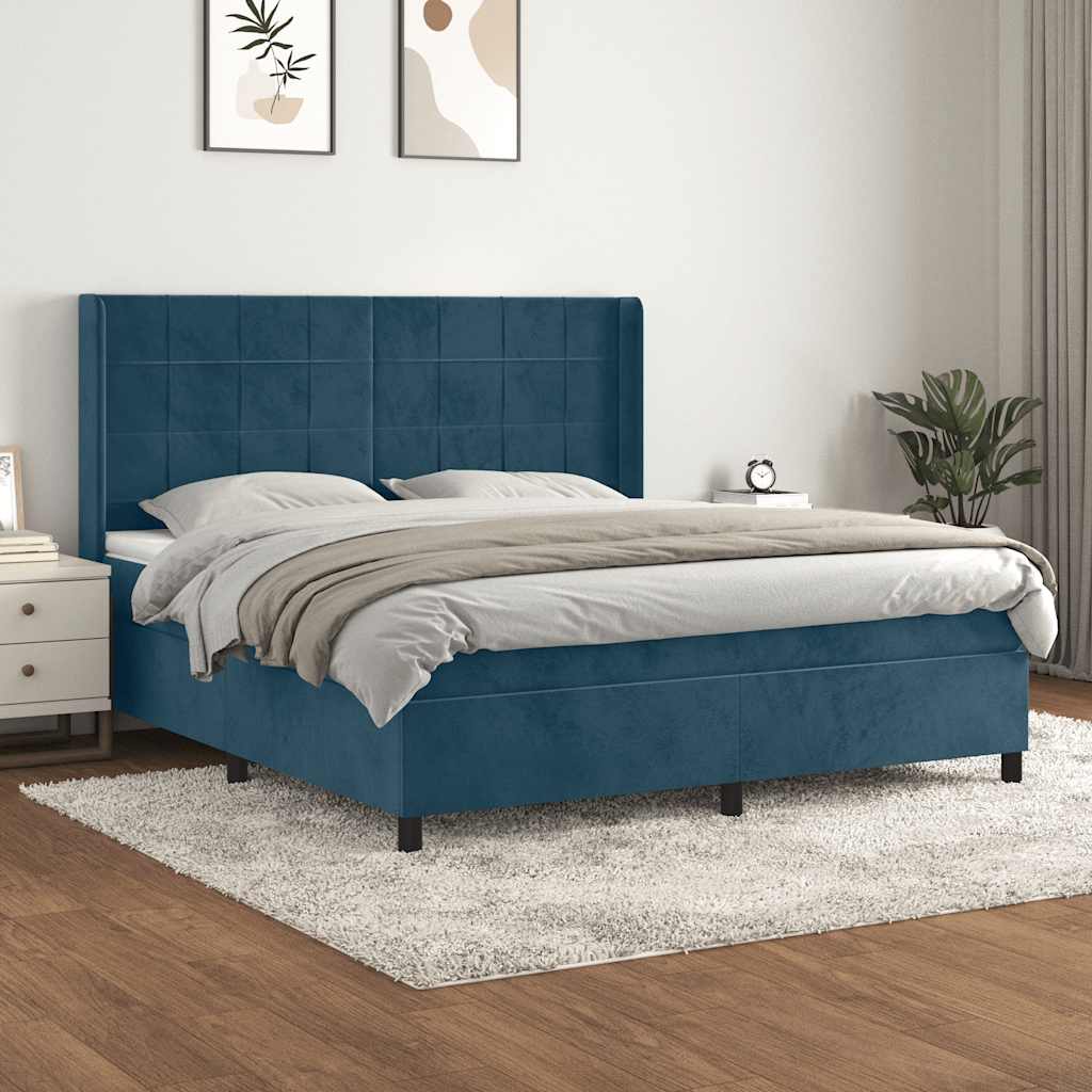 vidaXL Κρεβάτι Boxspring με Στρώμα Σκούρο Μπλε 160x200 εκ. Βελούδινο