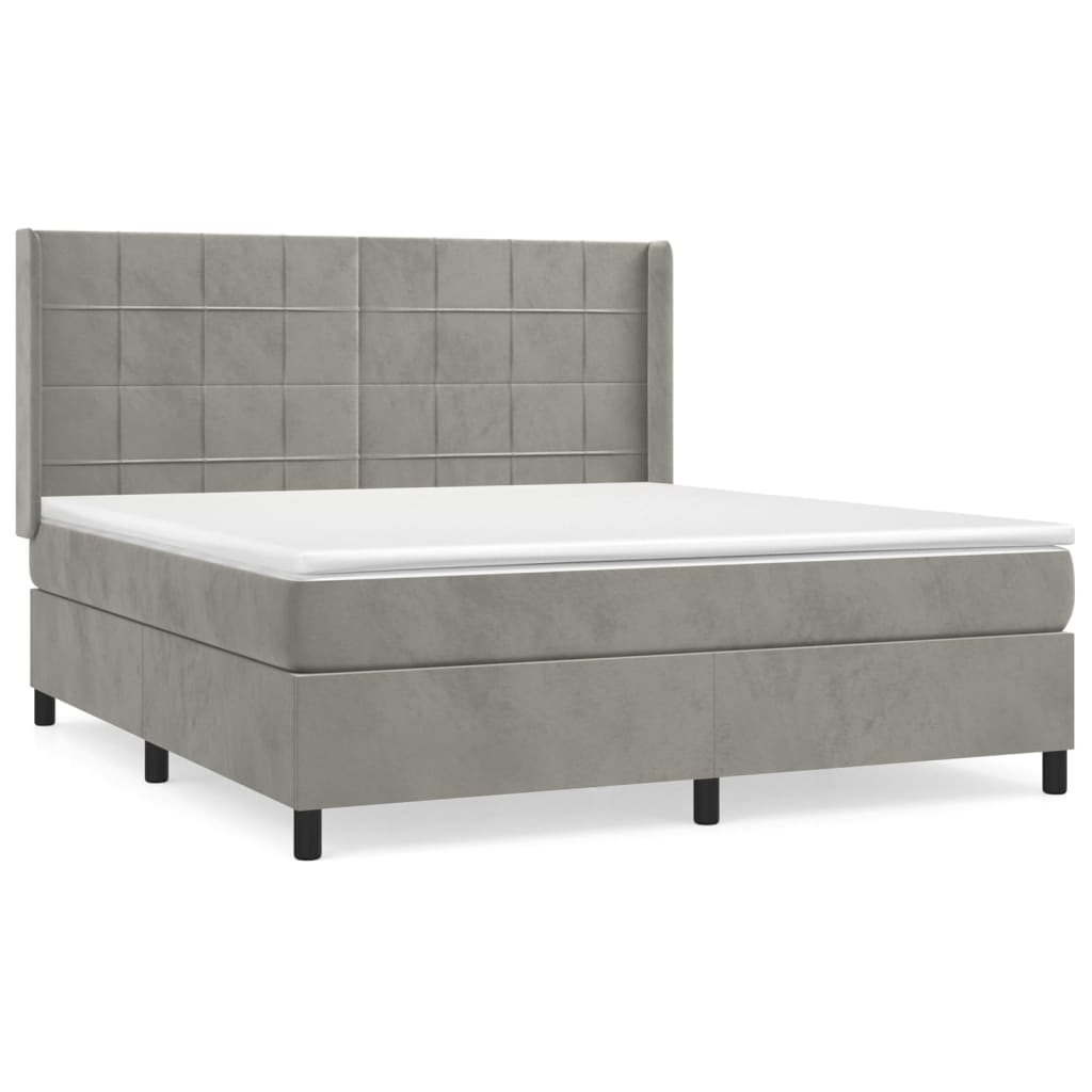 vidaXL Κρεβάτι Boxspring με Στρώμα Ανοιχτό Γκρι 180x200 εκ. Βελούδινο