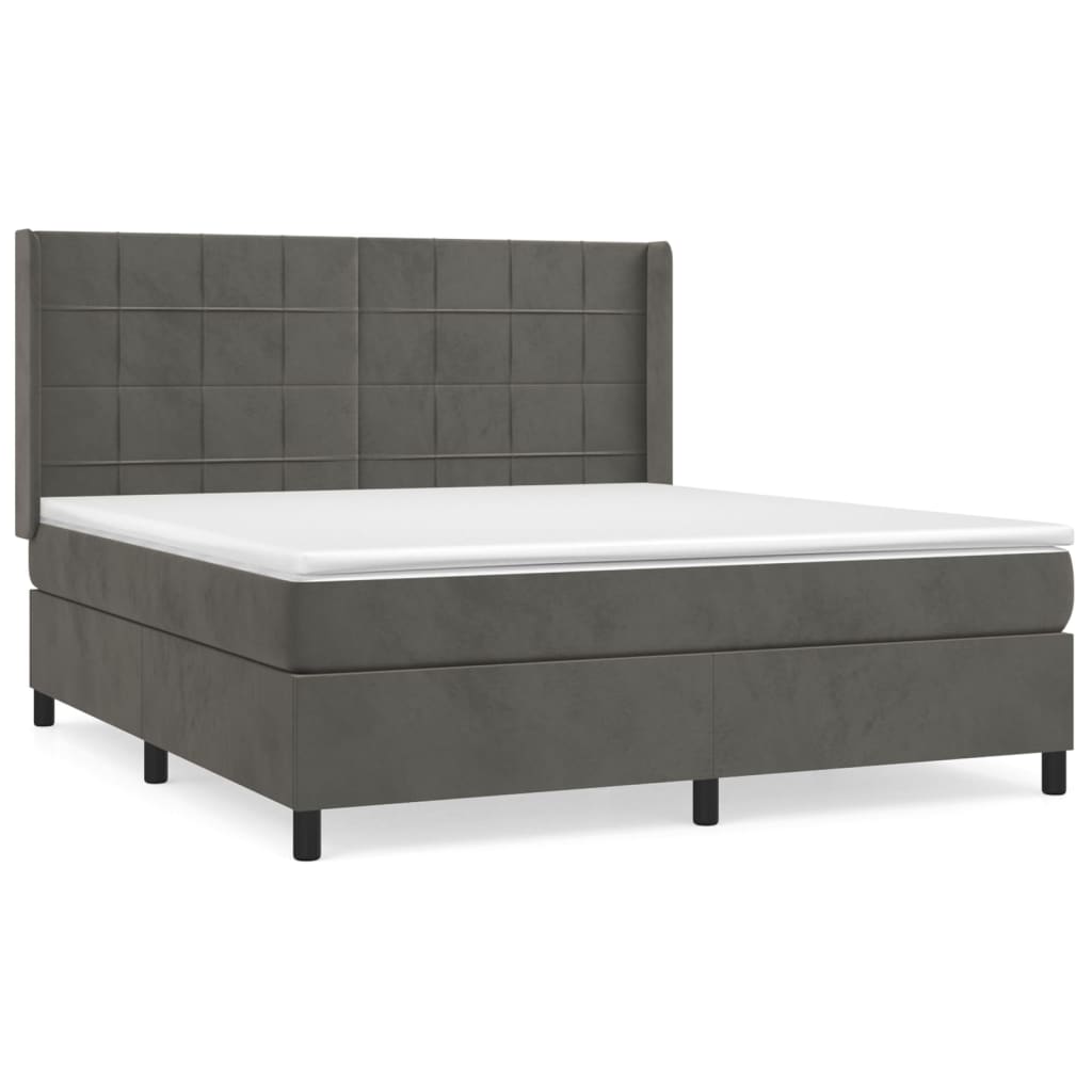 vidaXL Κρεβάτι Boxspring με Στρώμα Σκούρο Γκρι 180x200 εκ. Βελούδινο