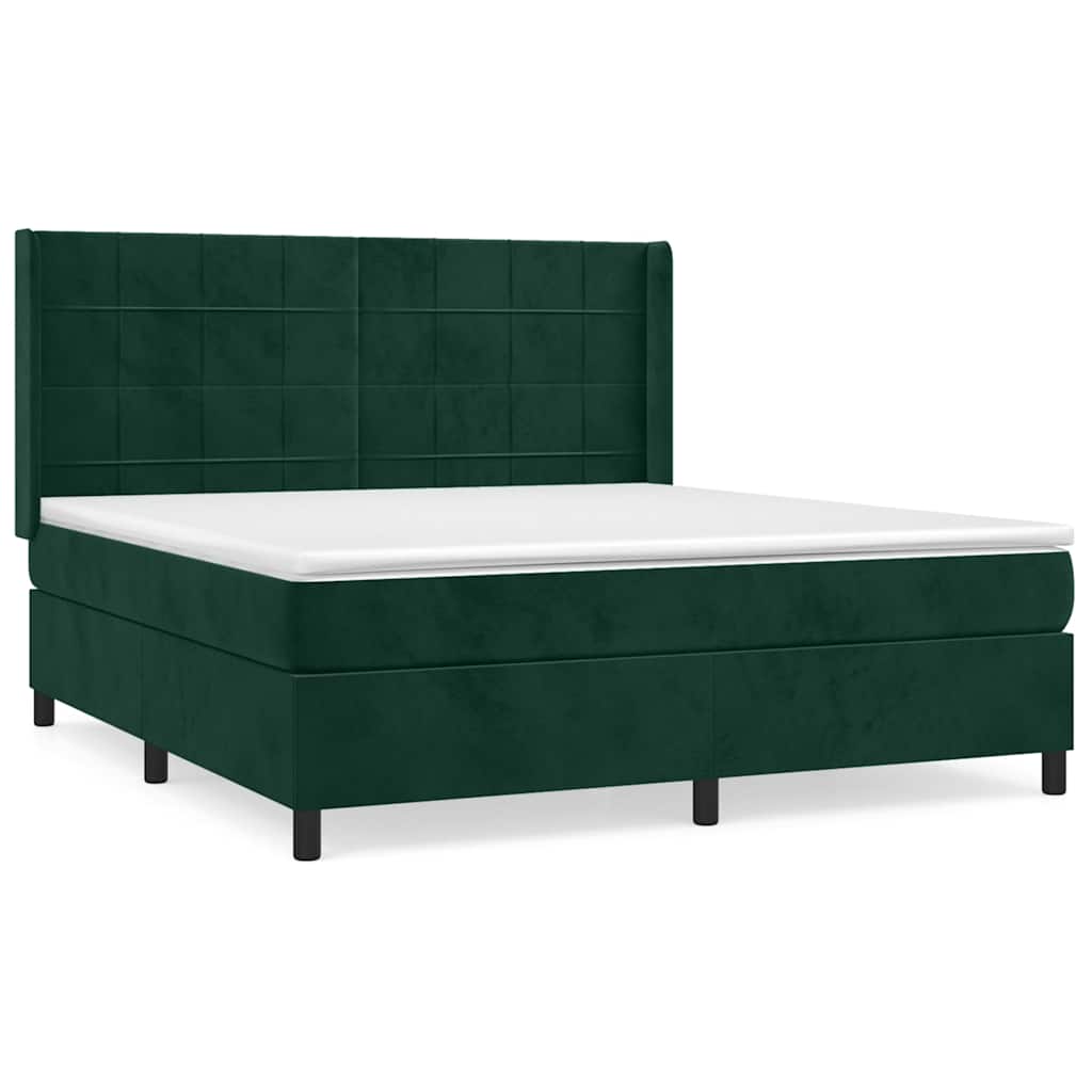 vidaXL Κρεβάτι Boxspring με Στρώμα Σκούρο Πράσινο 180x200εκ. Βελούδινο
