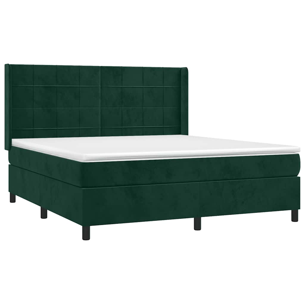 vidaXL Κρεβάτι Boxspring με Στρώμα Σκούρο Πράσινο 180x200εκ. Βελούδινο