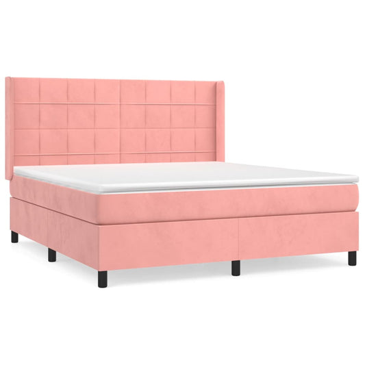 vidaXL Κρεβάτι Boxspring με Στρώμα Ροζ 180x200 εκ. Βελούδινο