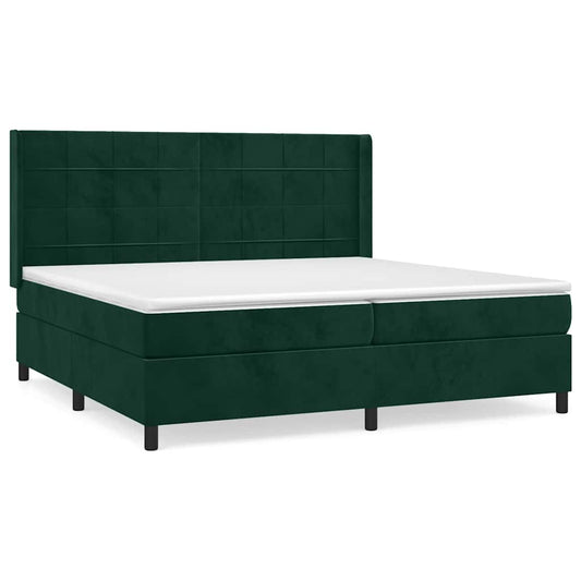 vidaXL Κρεβάτι Boxspring με Στρώμα Σκούρο Πράσινο 200x200εκ. Βελούδινο