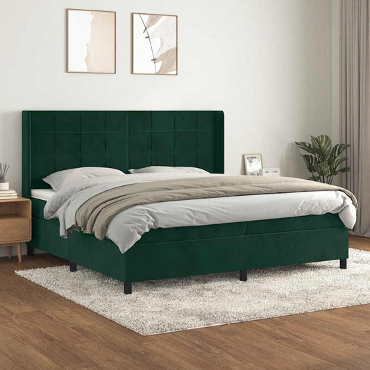 vidaXL Κρεβάτι Boxspring με Στρώμα Σκούρο Πράσινο 200x200εκ. Βελούδινο