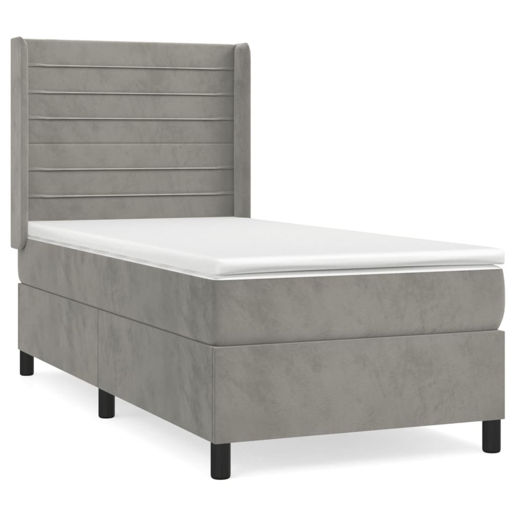 vidaXL Κρεβάτι Boxspring με Στρώμα Ανοιχτό Γκρι 80x200 εκ. Βελούδινο