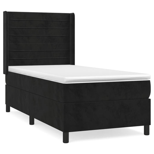 vidaXL Κρεβάτι Boxspring με Στρώμα Μαύρο 80 x 200 εκ. Βελούδινο