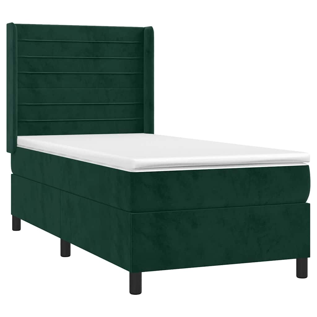 vidaXL Κρεβάτι Boxspring με Στρώμα Σκούρο Πράσινο 80x200 εκ. Βελούδινο