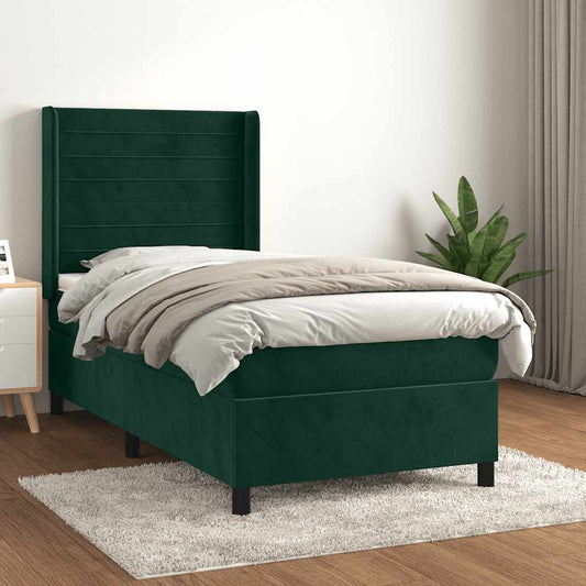 vidaXL Κρεβάτι Boxspring με Στρώμα Σκούρο Πράσινο 80x200 εκ. Βελούδινο