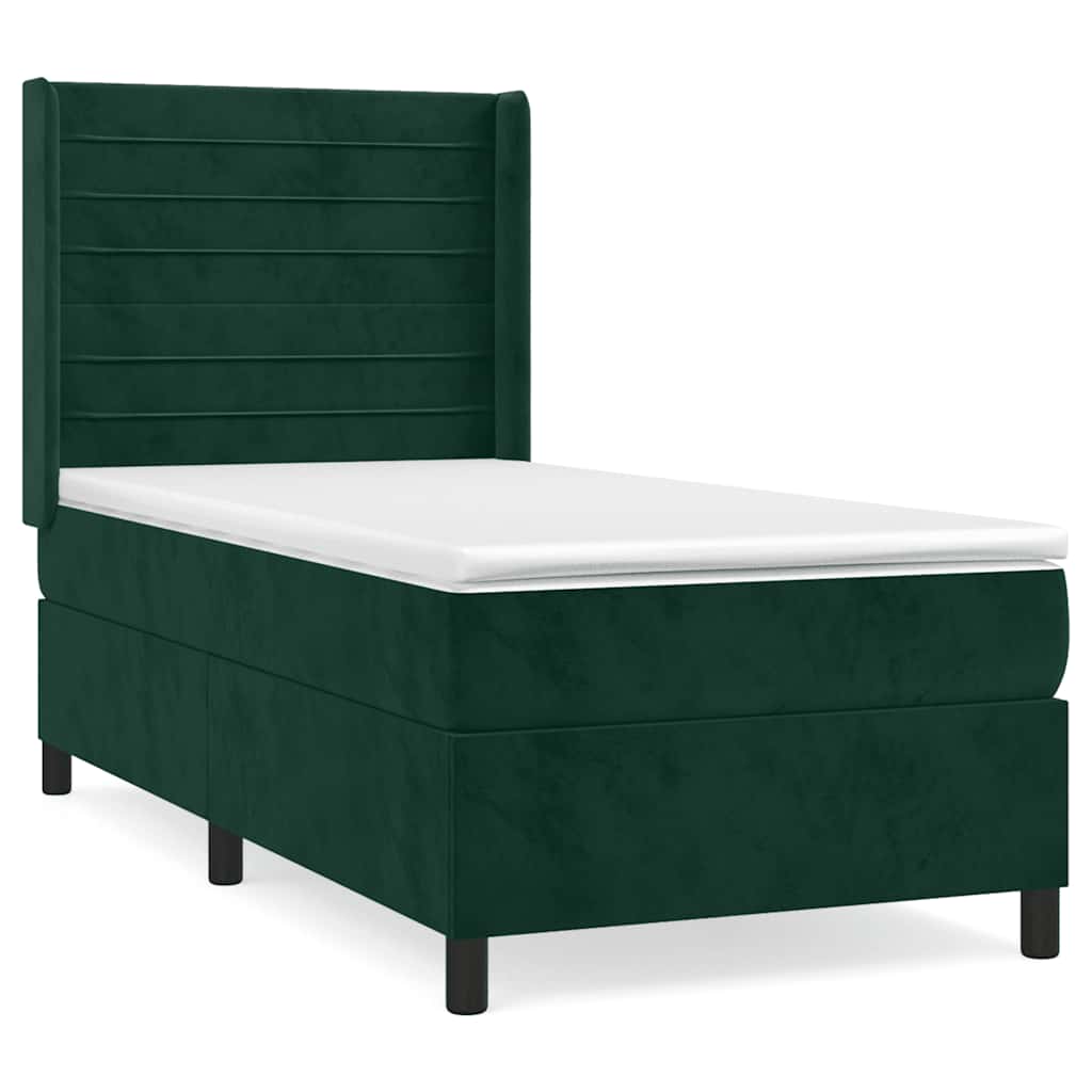 vidaXL Κρεβάτι Boxspring με Στρώμα Σκούρο Πράσινο 90x190 εκ. Βελούδινο