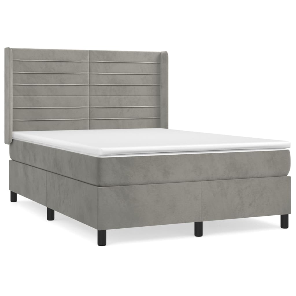 vidaXL Κρεβάτι Boxspring με Στρώμα Ανοιχτό Γκρι 140x190 εκ. Βελούδινο