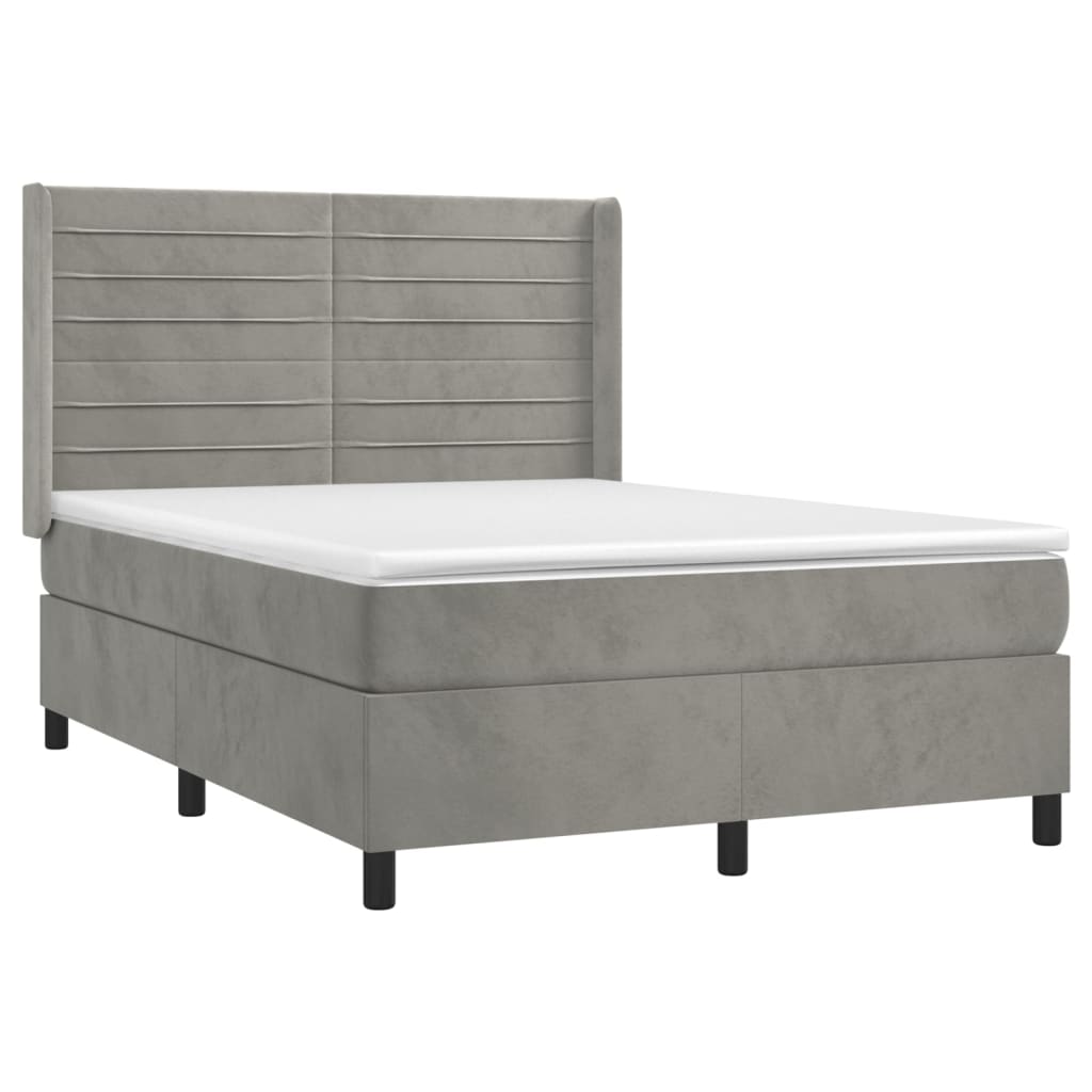vidaXL Κρεβάτι Boxspring με Στρώμα Ανοιχτό Γκρι 140x190 εκ. Βελούδινο