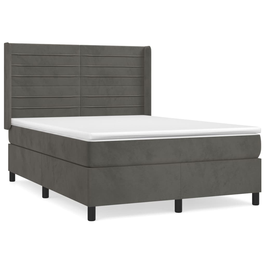 vidaXL Κρεβάτι Boxspring με Στρώμα Σκούρο Γκρι 140x190 εκ. Βελούδινο