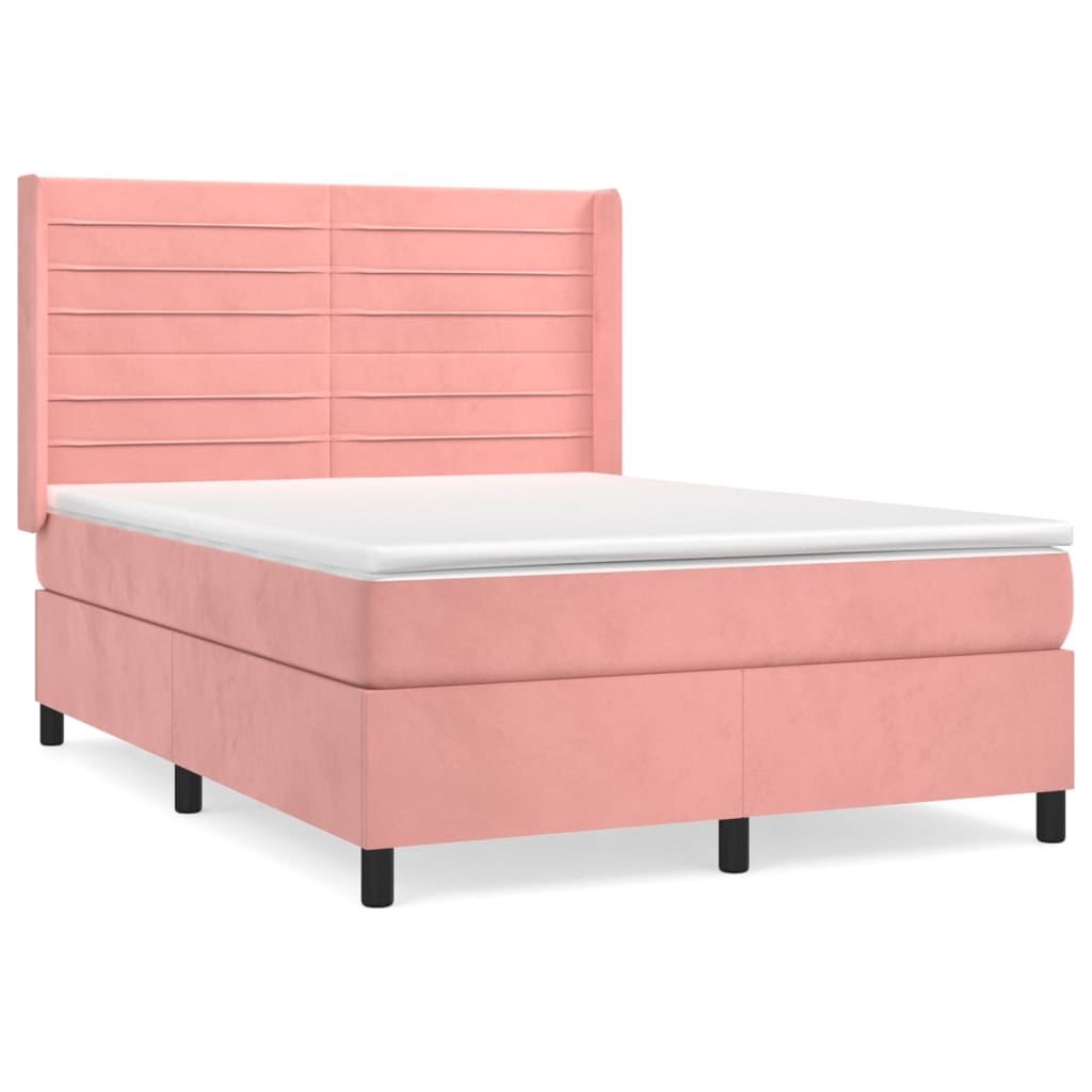 vidaXL Κρεβάτι Boxspring με Στρώμα Ροζ 140x190 εκ. Βελούδινο