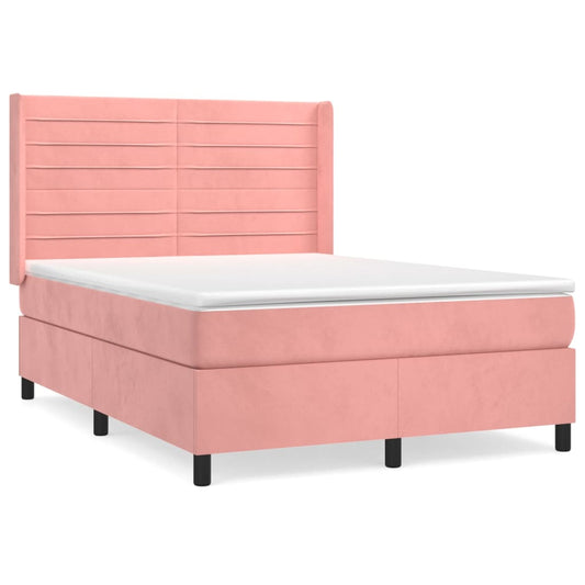 vidaXL Κρεβάτι Boxspring με Στρώμα Ροζ 140x190 εκ. Βελούδινο