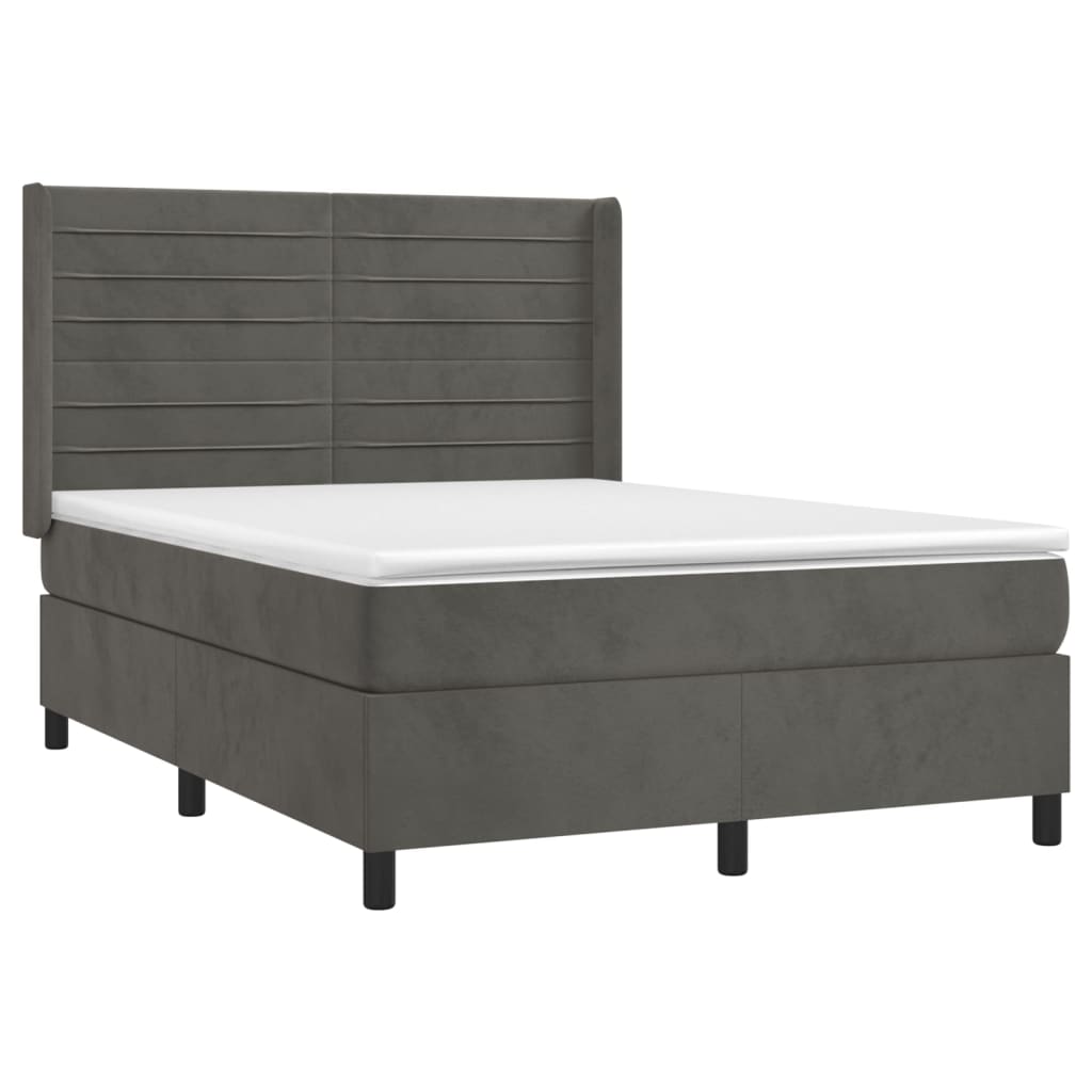 vidaXL Κρεβάτι Boxspring με Στρώμα Σκούρο Γκρι 140x200 εκ. Βελούδινο