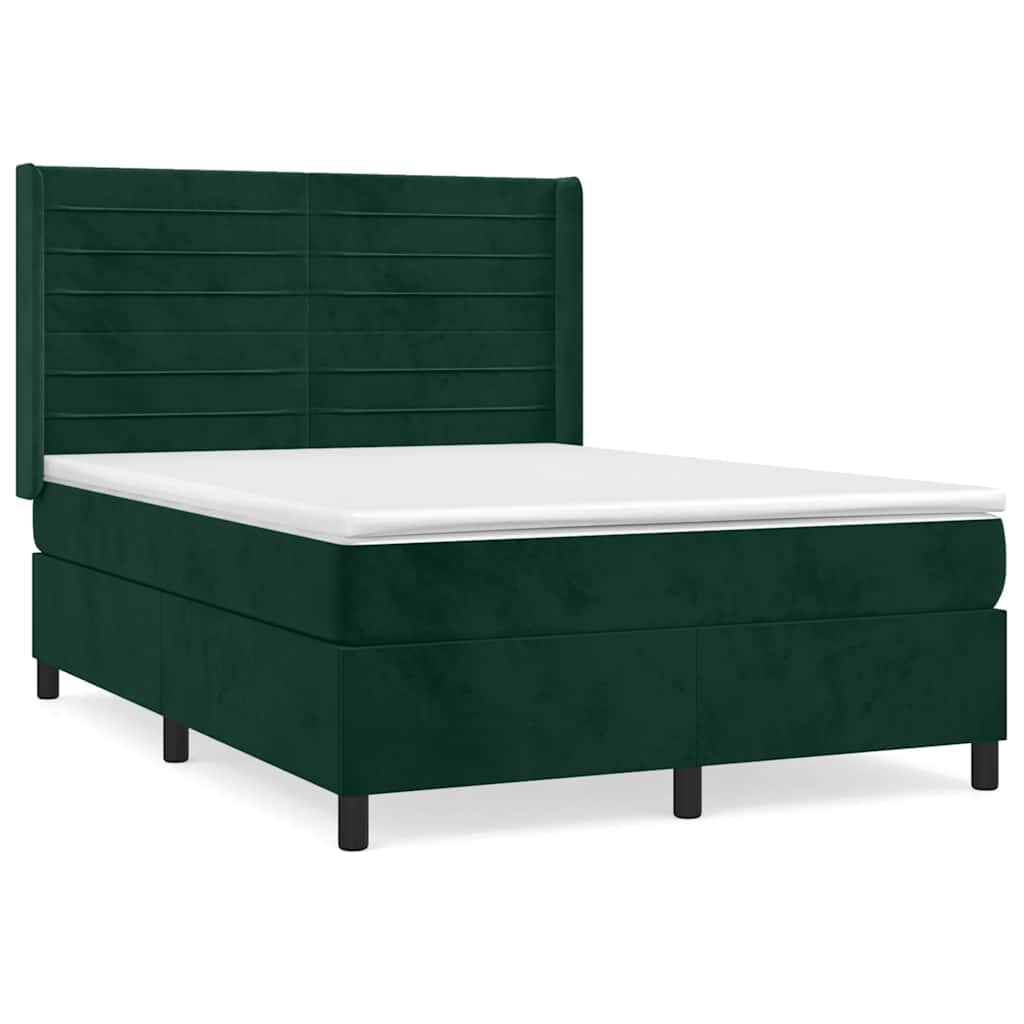 vidaXL Κρεβάτι Boxspring με Στρώμα Σκούρο Πράσινο 140x200εκ. Βελούδινο