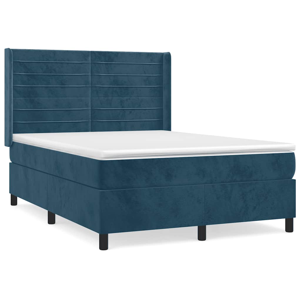 vidaXL Κρεβάτι Boxspring με Στρώμα Σκούρο Μπλε 140x200 εκ. Βελούδινο