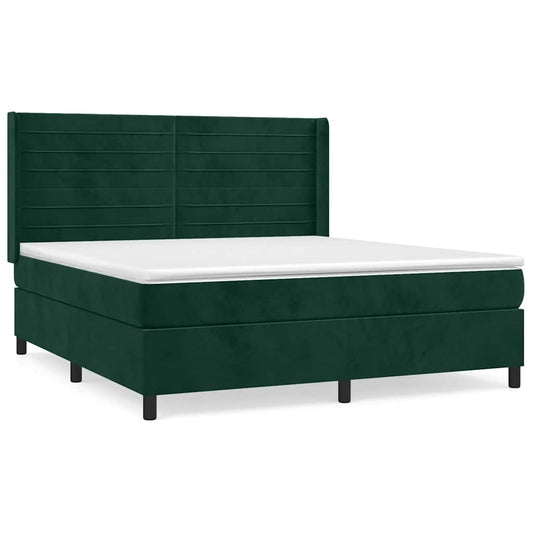 vidaXL Κρεβάτι Boxspring με Στρώμα Σκούρο Πράσινο 160x200εκ. Βελούδινο