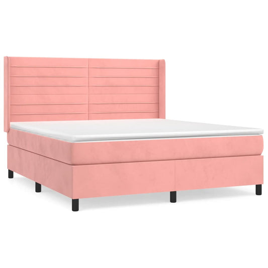 vidaXL Κρεβάτι Boxspring με Στρώμα Ροζ 160x200 εκ. Βελούδινο