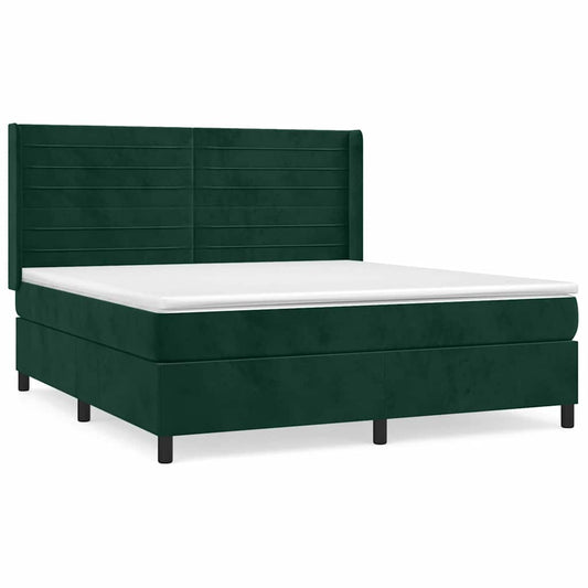 vidaXL Κρεβάτι Boxspring με Στρώμα Σκούρο Πράσινο 180x200εκ. Βελούδινο