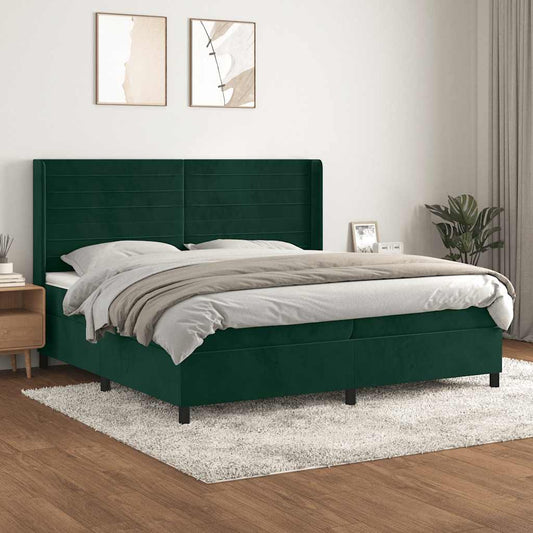vidaXL Κρεβάτι Boxspring με Στρώμα Σκούρο Πράσινο 200x200εκ. Βελούδινο