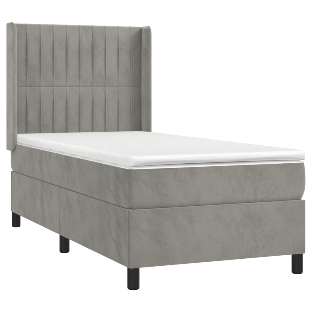 vidaXL Κρεβάτι Boxspring με Στρώμα Ανοιχτό Γκρι 90x190 εκ. Βελούδινο