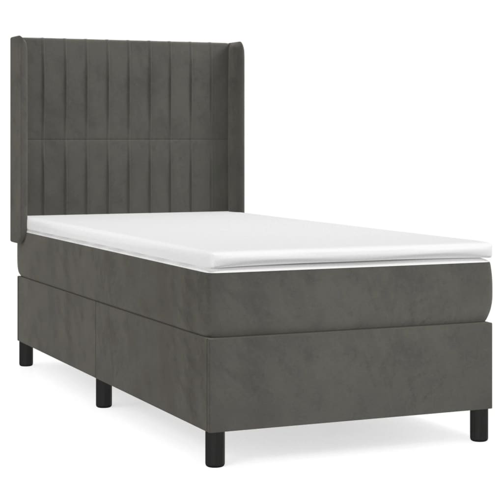 vidaXL Κρεβάτι Boxspring με Στρώμα Σκούρο Γκρι 90x190 εκ. Βελούδινο