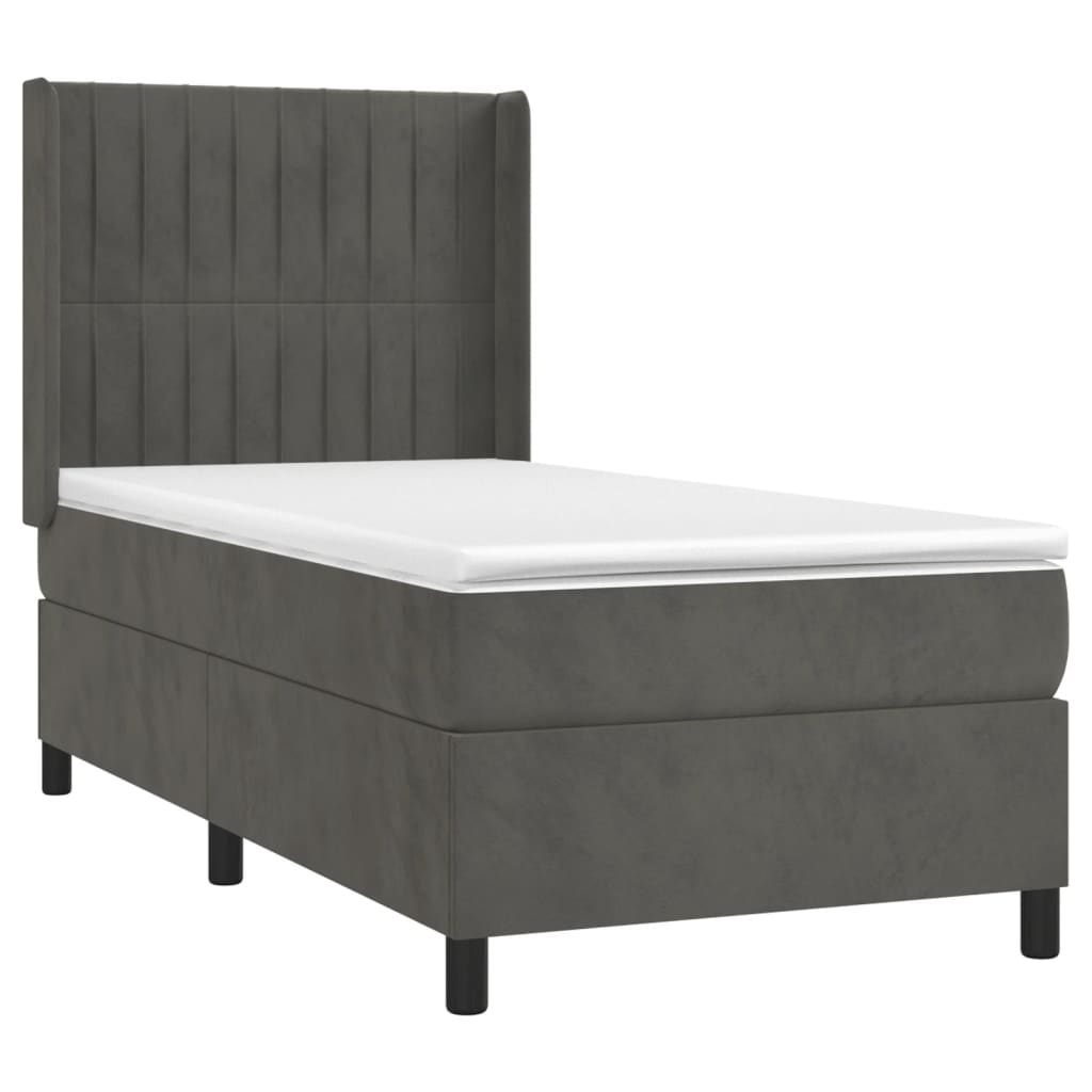 vidaXL Κρεβάτι Boxspring με Στρώμα Σκούρο Γκρι 90x190 εκ. Βελούδινο