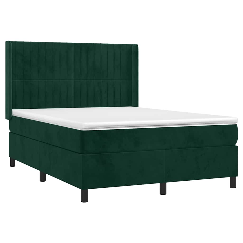 vidaXL Κρεβάτι Boxspring με Στρώμα Σκούρο Πράσινο 140x190εκ. Βελούδινο