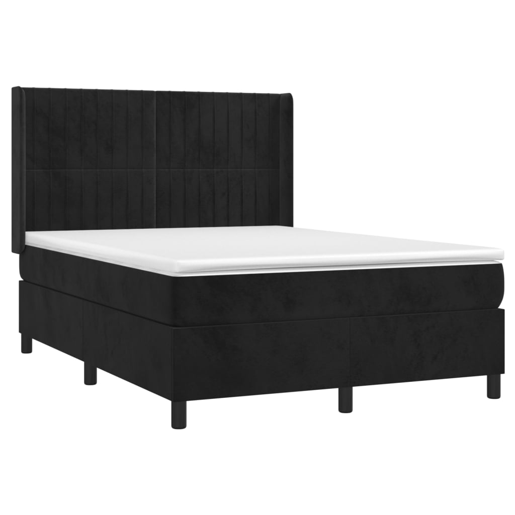 vidaXL Κρεβάτι Boxspring με Στρώμα Μαύρο 140x200 εκ. Βελούδινο