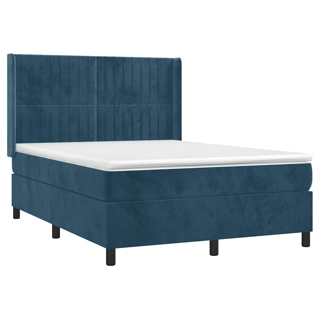 vidaXL Κρεβάτι Boxspring με Στρώμα Σκούρο Μπλε 140x200 εκ. Βελούδινο