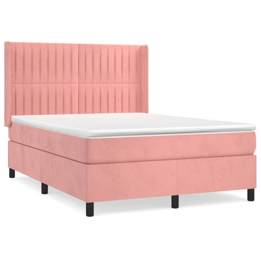 vidaXL Κρεβάτι Boxspring με Στρώμα Ροζ 140x200 εκ. Βελούδινο