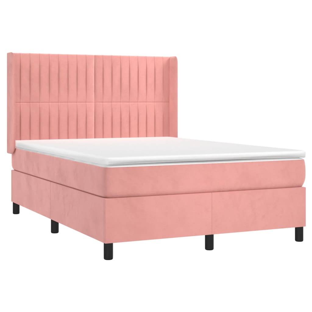 vidaXL Κρεβάτι Boxspring με Στρώμα Ροζ 140x200 εκ. Βελούδινο