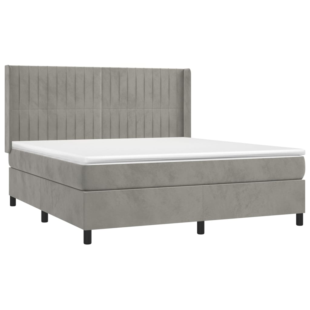 vidaXL Κρεβάτι Boxspring με Στρώμα Ανοιχτό Γκρι 180x200 εκ. Βελούδινο
