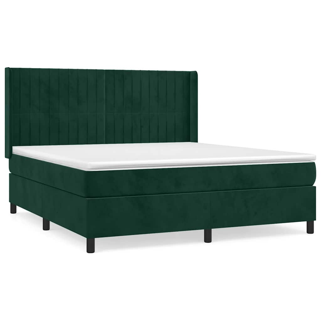 vidaXL Κρεβάτι Boxspring με Στρώμα Σκούρο Πράσινο 180x200εκ. Βελούδινο