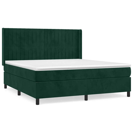 vidaXL Κρεβάτι Boxspring με Στρώμα Σκούρο Πράσινο 180x200εκ. Βελούδινο