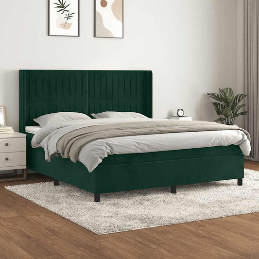 vidaXL Κρεβάτι Boxspring με Στρώμα Σκούρο Πράσινο 180x200εκ. Βελούδινο