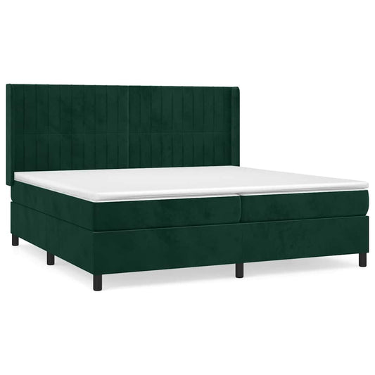 vidaXL Κρεβάτι Boxspring με Στρώμα Σκούρο Πράσινο 200x200εκ. Βελούδινο