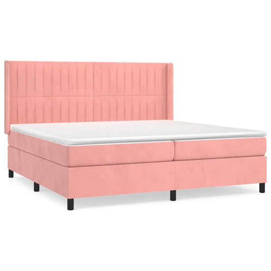 vidaXL Κρεβάτι Boxspring με Στρώμα Ροζ 200x200 εκ. Βελούδινο