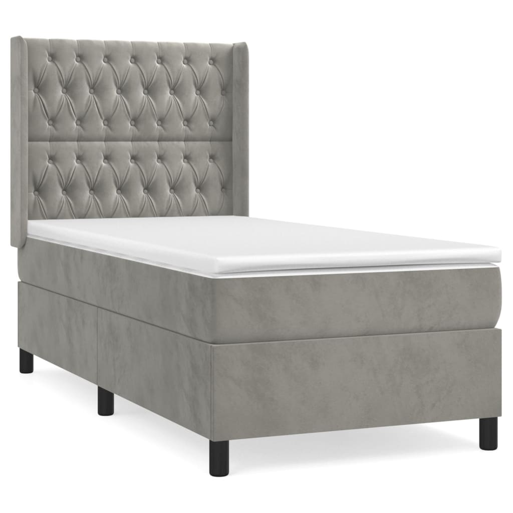 vidaXL Κρεβάτι Boxspring με Στρώμα Ανοιχτό Γκρι 80x200 εκ. Βελούδινο