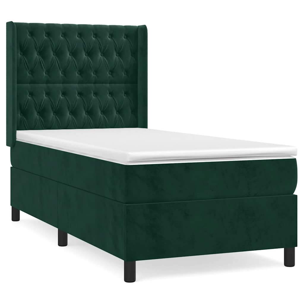 vidaXL Κρεβάτι Boxspring με Στρώμα Σκούρο Πράσινο 80x200 εκ. Βελούδινο