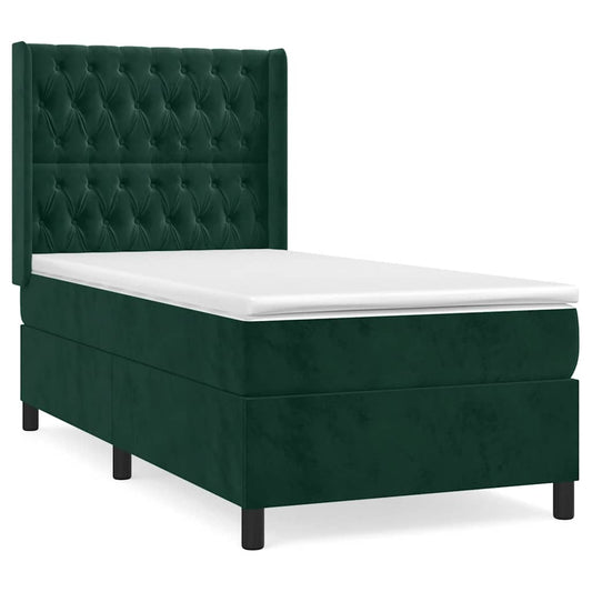 vidaXL Κρεβάτι Boxspring με Στρώμα Σκούρο Πράσινο 80x200 εκ. Βελούδινο